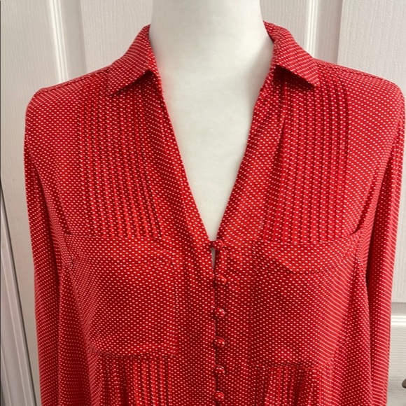 Maeve Red Matilda Polkadot Blouse Pleated Long Sleeve with Notched Collar Size S - Picture 2 of 12